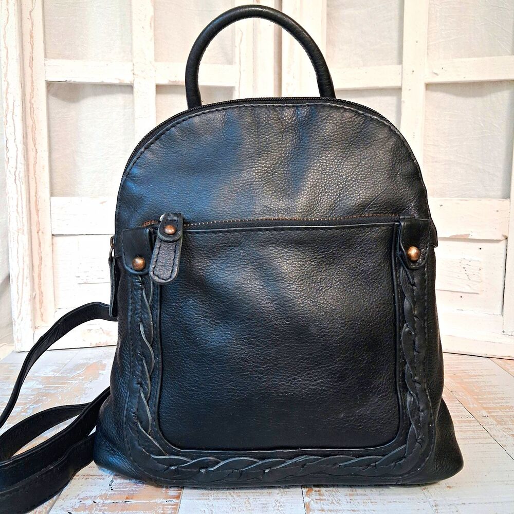 Vintage 90s Great American Leatherworks Mini Backpack Black Leather Slouchy Bag